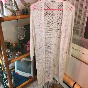 Boho knit duster cardigan in ivory from Chile, M